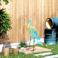 Outsunny Peacock Garden Statue, Standing Garden Ornament, Metal Garden Gift with Stakes for Patio Pond Landscape Decoration, Multi-Colour(m-10)