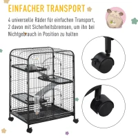 PawHut Kleintierkäfig rollbarer Nagerkäfig 3-stöckiger Tierkäfig mit Hängematten 2 Türen Metall 64 x 43,5 x 93 cm(m-5)