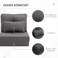 HOMCOM Bodensessel Klappmatratze Schlafmatte, 2-in-1-Design, abnehmbares Kissen, 60 x 80 x 56 cm, Dunkelgrau(m-6)