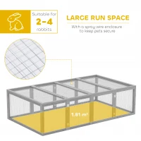 PawHut Wooden Rabbit Hutch Cage 6ft with Wire Mesh, Openable Roof, Play Space for Outdoor, Grey(m-6)