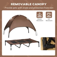 PawHut Raised Dog Bed Waterproof Elevated Pet Cot with Breathable Mesh UV Protection Canopy Brown, for XL Dogs, 122 x 92 x 108cm(m-6)