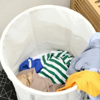 HOMCOM Wäschesammler, 100L Fassungsvermögen, Φ50x68H cm, Cremeweiß(m-9)