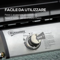 Outsunny Piastra Barbecue a Gas da Tavolo con 2 Bruciatori e Potenza 6kW, 48.5x46x21cm, Nero(m-5)