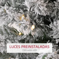 HOMCOM Árbol de Navidad Artificial Nevado 180 cm con 150 Luces LED 329 Ramas y Patas de Metal para Salón Verde y Blanco(m-5)