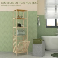 HOMCOM Etagère de rangement pour salle de bain en bambou avec 3 étagères et 1 panier à linge amovible 44L x 33l x 160H cm(m-5)