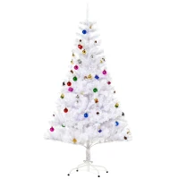 HOMCOM Künstlicher Weihnachtsbaum 150 cm künstlich Tannenbaum mit Kugeln, Glocken, Trommeln, Geschenkboxen, Christbaum mit 680 Spitzen, 12 Tannenzapfen Weihnachtsdeko inkl. Metallständer für drinnen(m-1)