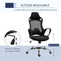 Vinsetto Sedia da Ufficio Ergonomica con Funzione Dondolio Basculante, Schienale con Rete Traspirante, Regolabile e con Ruote Girevoli, 73x63x117-126.5 cm(m-4)