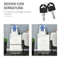Vinsetto Armadietto da Ufficio con 2 Cassetti e 5 Ruote, Schedario in MDF e Truciolato, 43x45x72 cm, Bianco(m-4)