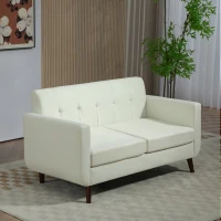 HOMCOM Two-Seater Linen-Look Sofa - Cream(m-2)