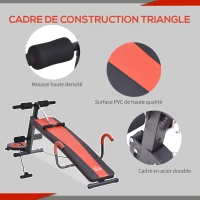HOMCOM Banc de musculation banc pliable de fitness avec oreiller multifonction sit-up entraînement abdominaux bras dossier hauteur réglable à 3 niveaux acier 53 x 166 x 52-60 cm noir rouge(m-4)