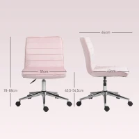 HOMCOM Bürostuhl Office-Stuhl Schreibtischstuhl, höhenverstellbar, Samtoptik, 51 cm x 64 cm x 78-88 cm, Rosa(m-3)