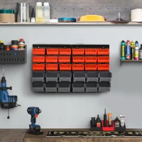 DURHAND Pannello Portautensile con 30 Contenitori Regolabili e Rimovibile, Montaggio a Muro, PP, Rosso Grigio Nero, 37.5x18x63cm(m-2)