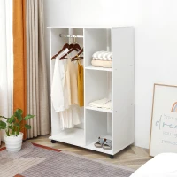 HOMCOM Open Wardrobe on Wheels, Bedroom Wardrobe with Clothes Hanging Rail, 3 Storage Shelves, Mobile Garment Rack for Cloakroom, Hallway, White(m-2)