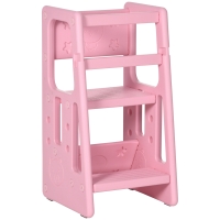 HOMCOM Torre de Aprendizaje para Niños Taburete Infantil con Altura Ajustable en 3 Posiciones para Cocina Baño 47x47x90 cm Rosa