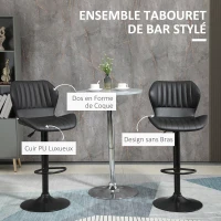 HOMCOM Lot de 2 tabourets de bar design contemporain hauteur réglable et pivotant - revêtement synthétique - pied métal noir(m-4)