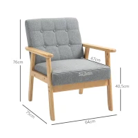 HOMCOM Butaca de Salón Tapizada en Lino con Reposabrazos y Marco de Madera de Caucho Carga 130 kg Gris Claro(m-3)