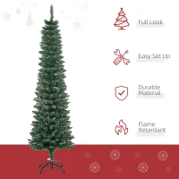 HOMCOM 5.5FT Artificial Snow Dipped Christmas Tree Xmas Pencil Tree Holiday Home Indoor Decoration with Foldable Black Stand, Green(m-4)