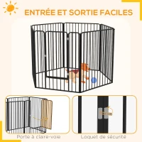 PawHut Parc enclos pour chien modulable acier époxy 6 panneaux avec porte intérieur ou extérieur hauteur 100 cm noir(m-7)