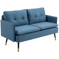 HOMCOM 2er-Sofa im Retrodesign, mit Knopfheftung, Sofa, Leinenoptik, Dunkelblau