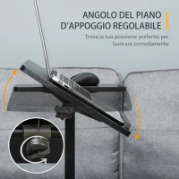 HOMCOM Tavolino Porta PC con Altezza Regolabile e Ruote, Supporto per Computer Portatile Inclinabile 58x34x72-90cm, Metallo e Legno Nero(m-5)