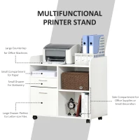 Vinsetto Multipurpose Filing Cabinet, Printer Stand with 2 Drawers, Open Adjustable Storage Shelves for Home Office, Living Room, File Cabinet with Hanging Bar for A4, Letter Size, White(m-7)