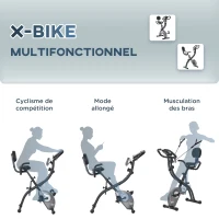 HOMCOM Vélo d'appartement magnetique pliant selle réglable dossier poignées ergonomiques écran LCD multifonction bandes résistances support smartphone acier noir(m-8)
