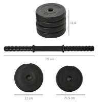 HOMCOM Ensemble d'haltères Courtes Total 20 Kg - Dumbbell Paires -Poids réglable - Barres incluses - Entraînement Musculaire & haltérophilie - Acier HDPE Noir(m-3)