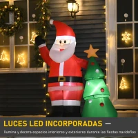 HOMCOM Papá Noel Inflable con Árbol de Navidad con 3 Luces LED e Inflador Eléctrico Decoración Navideña para Exteriores Interiores 124x62x150 cm Multicolor(m-4)
