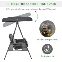 Outsunny Dondolo da Giardino 3 Posti con Tetto Regolabile, Portabicchieri e Cuscini, 208x120x172 cm, Grigio(m-5)