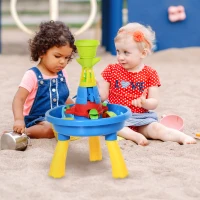 HOMCOM Kinder Sand- und Wasserspieltisch Spieltisch Spieltisch Outdoor Kinder Sandtisch mit 21-tlg. Zubehör, Wasserpark, Baby Spielzeug ab 3 Jahren, Kunststoff, Bunt, 46 x 46 x 72 cm(m-2)