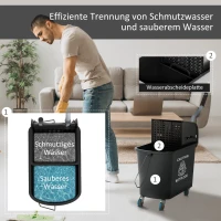 HOMCOM 20 L Mopp-Eimer mit Auswringer und Griff, Wischmopp-Eimer auf Rädern, Kunststoff, Schwarz(m-5)