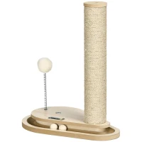 PawHut Tiragraffi per Gatti 4kg max in Truciolato e Iuta con Palline da Gioco Incluse, 35x23x40 cm, color Rovere(m-10)