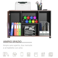 HOMCOM Mobiletto da Ufficio Armadietto Portadocumenti con Rotelle, Moderno per Casa Studio in Legno, Color Noce e Grigio,100x40x66cm(m-7)