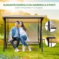 Outsunny Dondolo da Giardino 3 Posti in Metallo, Dondolo da Esterno con Tetto Inclinabile e Cuscini Imbottiti, 208x121x172 cm, Beige(m-7)