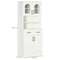HOMCOM Kitchen Cupboard, Freestanding Storage Cabinet with 2 Adjustable Shelves, 2 Drawers and Open Counter for Living Room, Dining Room, 168cm, White(m-3)