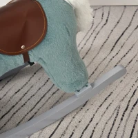 HOMCOM Cavallo a Dondolo per Bambini in Peluche e Legno con Suoni e Orsetto Incluso, per Bimbi da 18-36 Mesi, 65x26x55cm, Blu(m-9)