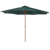 Outsunny 3(m) Wooden Patio Umbrella, Pulley Operated Garden Parasol with Rope Pulley Mechanism and 8 Ribs, Dark Green(m-1)