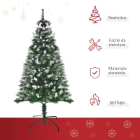 HOMCOM Albero di Natale Innevato 150cm con Bacche Decorative Bianche, Base Rimovibile Pieghevole, 378 Rami, Verde(m-4)