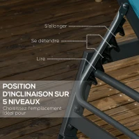 Outsunny Bain de soleil transat en aluminium et textilène avec roulettes et repose-tête dossier inclinable bleu(m-5)