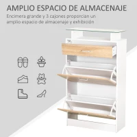 HOMCOM Mueble Zapatero Armario Zapatero con 3 Cajones Estante de Vidrio y Asa de Aluminio para Pasillo 60x24x105,5 cm Natural(m-4)