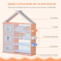 HOMCOM Estantería Infantil de Juguetes con Armario Estantes 4 Cajas y 3 Cestas Organizador de Almacenaje para Habitación de Niños Sala Juegos 128x34x155 cm Naranja Pastel(m-4)