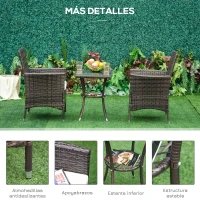 Outsunny Conjunto de Muebles para Jardín Juegos de Muebles de Ratán Incluye 1 Mesa y 2 Sillones con Cojines Estructura de Metal para Terraza Patio Marrón(m-6)