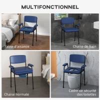 HOMCOM Chaise percée toilette multifonctions seau amovible hauteur réglable avec dossier siège et accoudoirs rembourrés bleu(m-4)