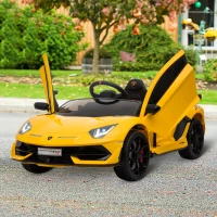 HOMCOM Coche Eléctrico para Niños de +3 Años Lamborghini SVJ Batería 12V con Mando a Distancia Velocidad de 3-5 km/h Música y Faros Carga 25 kg 123x66,5x45,5 cm Amarillo(m-2)