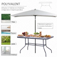 Outsunny Table de Jardin rectangulaire dim. 140L X 80l x 70H cm métal époxy Gris Plateau Verre trempé(m-7)