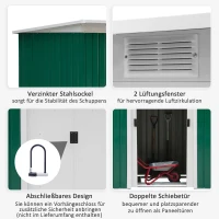 Outsunny Metall Gerätehaus 6,3m³ 280x130x172cm Geräteschuppen mit Pultdach Schiebetür wetterfest Gartenhaus Outdoor Garten Schuppen Schrank für Hinterhof Außenbereich Anthrazit, Dunkelgrün(m-5)