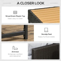 Outsunny 5 Piece Outdoor PE Rattan Corner Sofa Set with Cushions, Wicker Rattan Garden Furniture  with Wood-Effect Top Table, Brown(m-6)