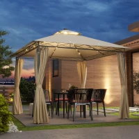 Outsunny 3 x 3 m Solar LED Metal Gazebo - Beige(m-2)