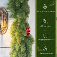 HOMCOM Weihnachtsgirlande 1,9m Tannengirlande Weihnachtsdeko mit Tannenzapfen Beeren Künstliche Girlande Weihnachtsgirlande für Innen & Außen, Grün(m-4)