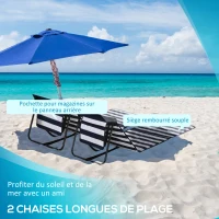 Outsunny Lot de 2 tapis de plage rembourré dossier inclinable multi-positions sac de transport inclus métal polyester(m-4)